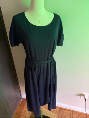 Women's Black Midi Dress with Waist Tie